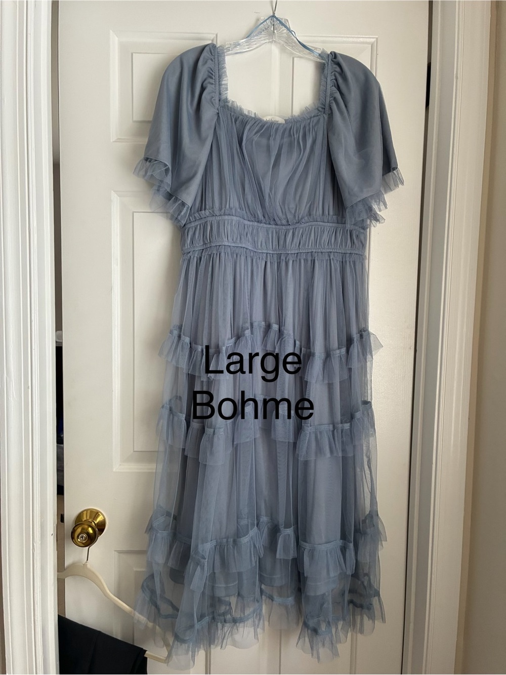 bohme Dusty Blue Ruffled Midi Dress
